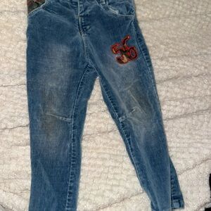 Chic Blue Skinny Jeans with Red Embroidery